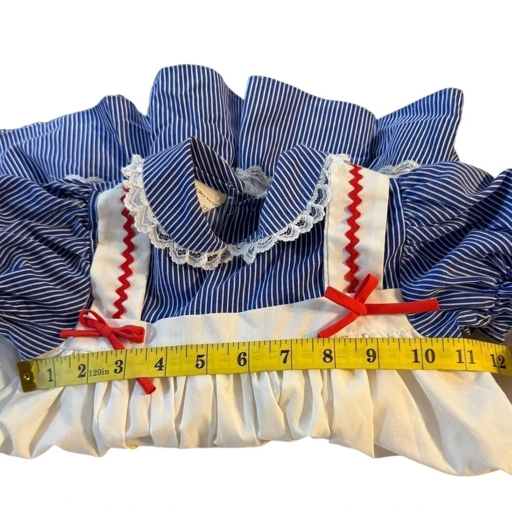 Toddler Girls Pinafore Dress 2T 3T Blue White Prairie Cottagecore Summer 80s Vtg